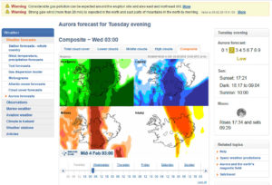 Example of the aurora forecast on vedur.is